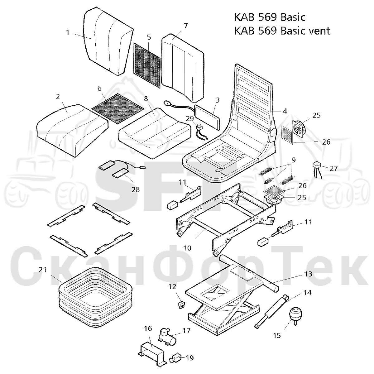 Запасные части сиденья KAB | СканФорТек