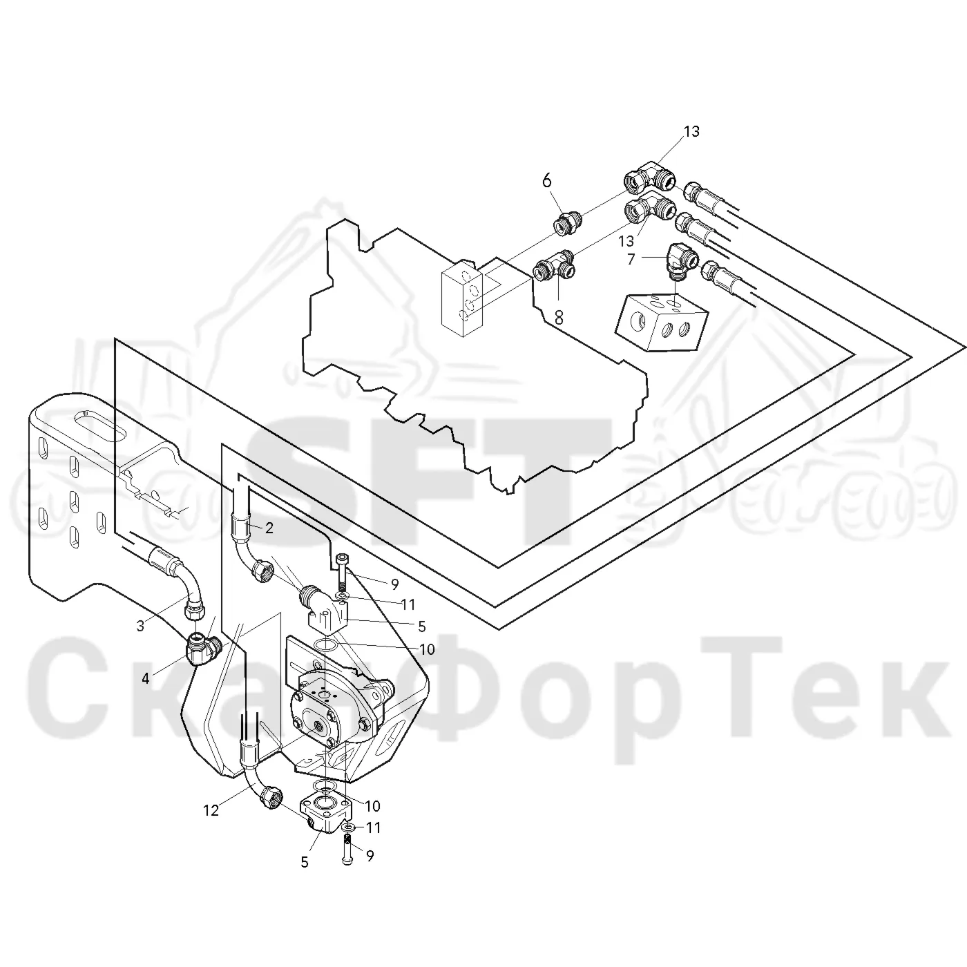Схема: Cutting unit hydraulics topsaw