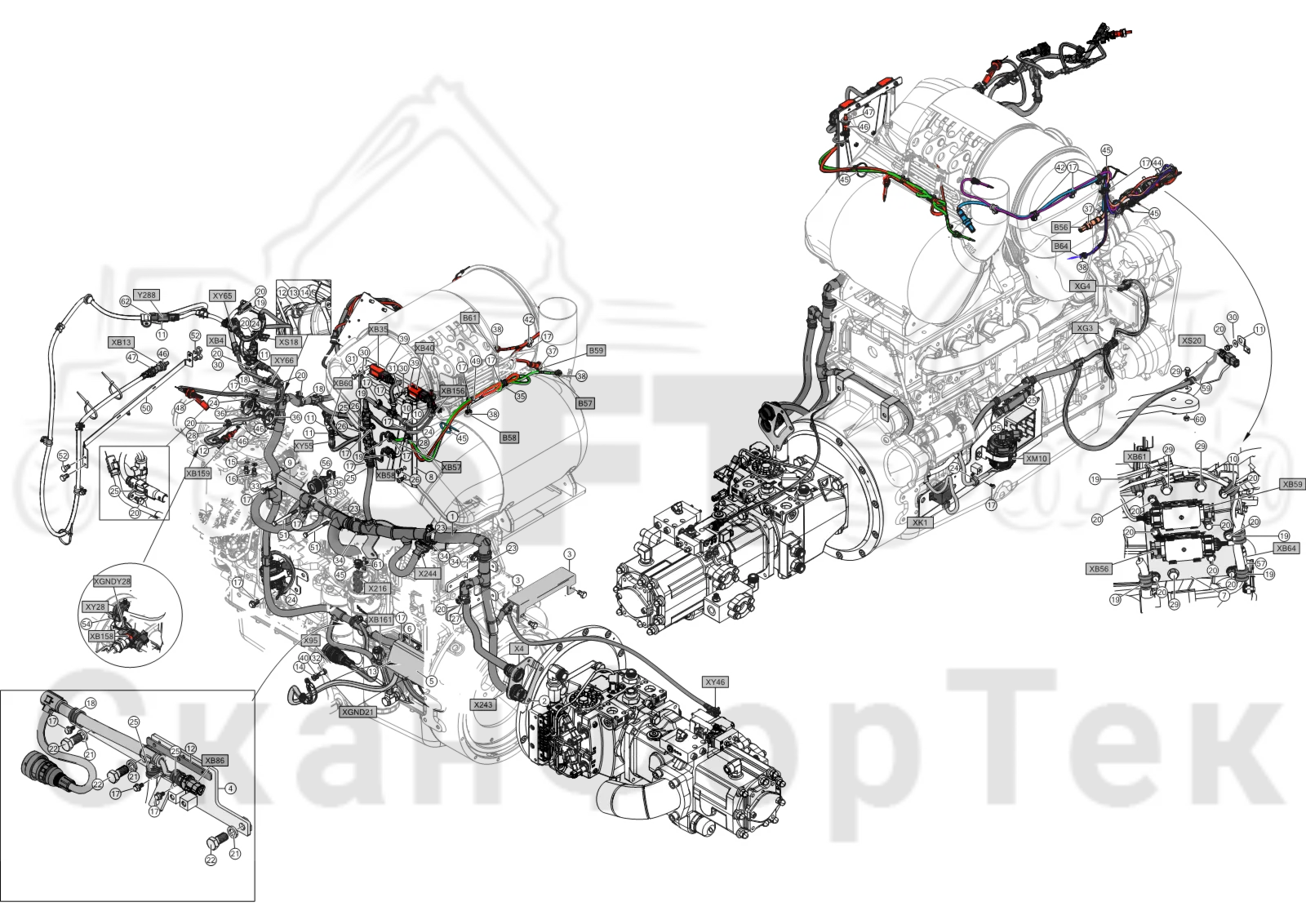 Схема: Комплект кабелей двигателя