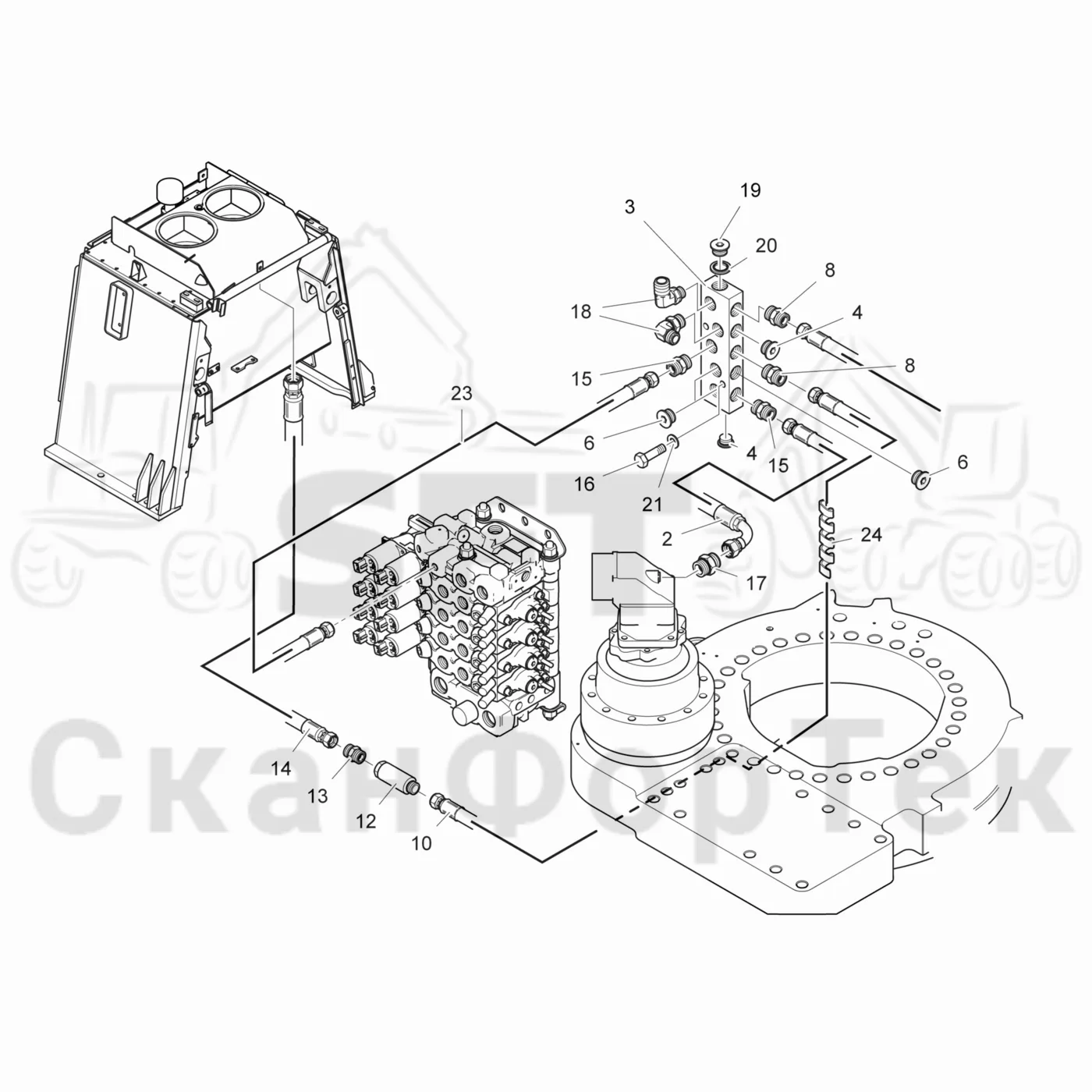 Схема: Поворотное оборудование кабины