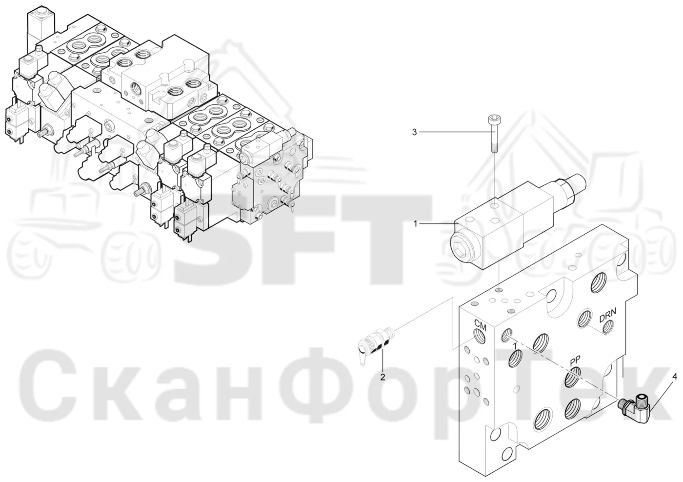 Схема: Правый концевой блок с цветовой маркировкой