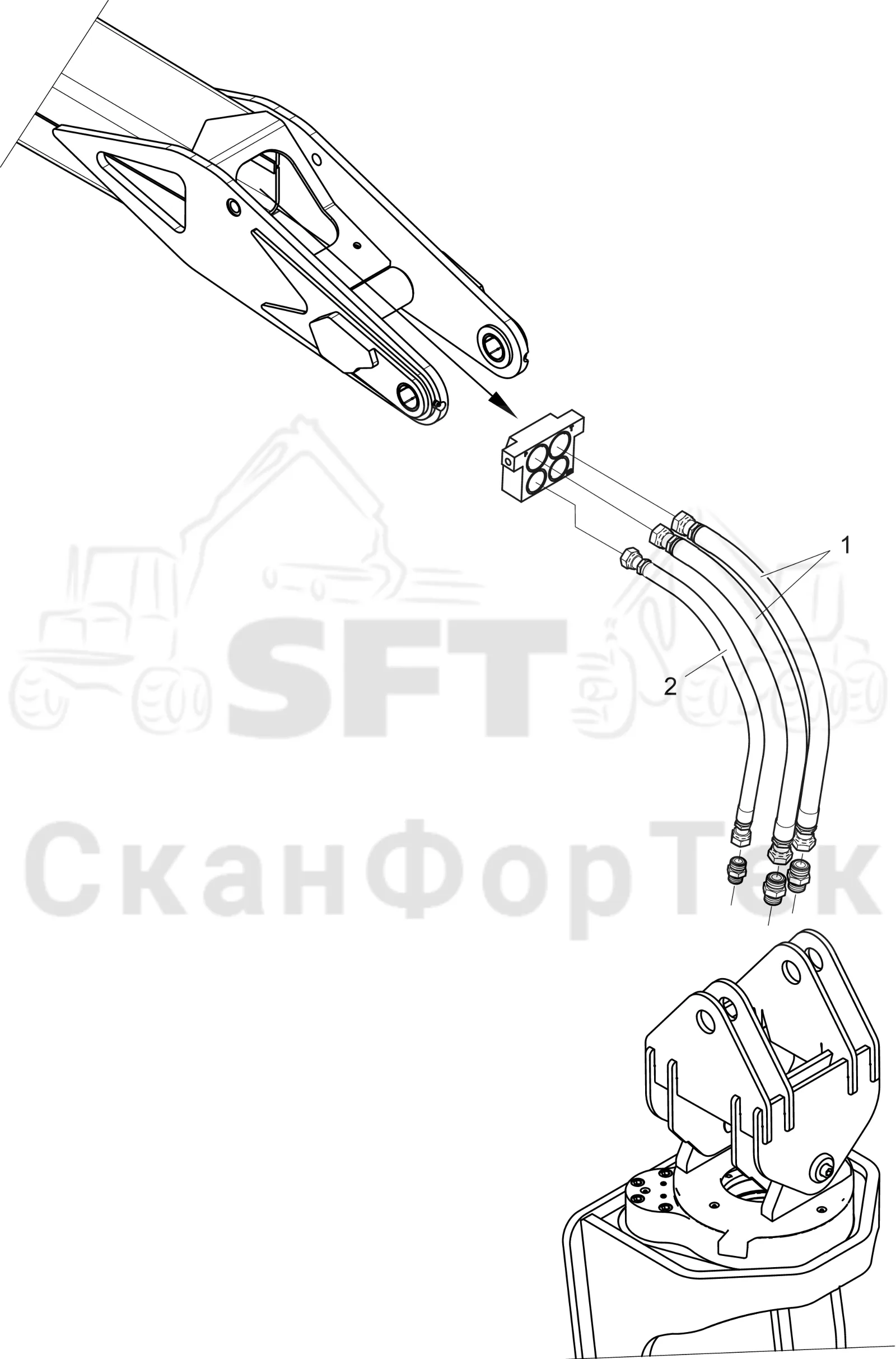 Схема: Гидравлическое оборудование головки подъемного крана  360°