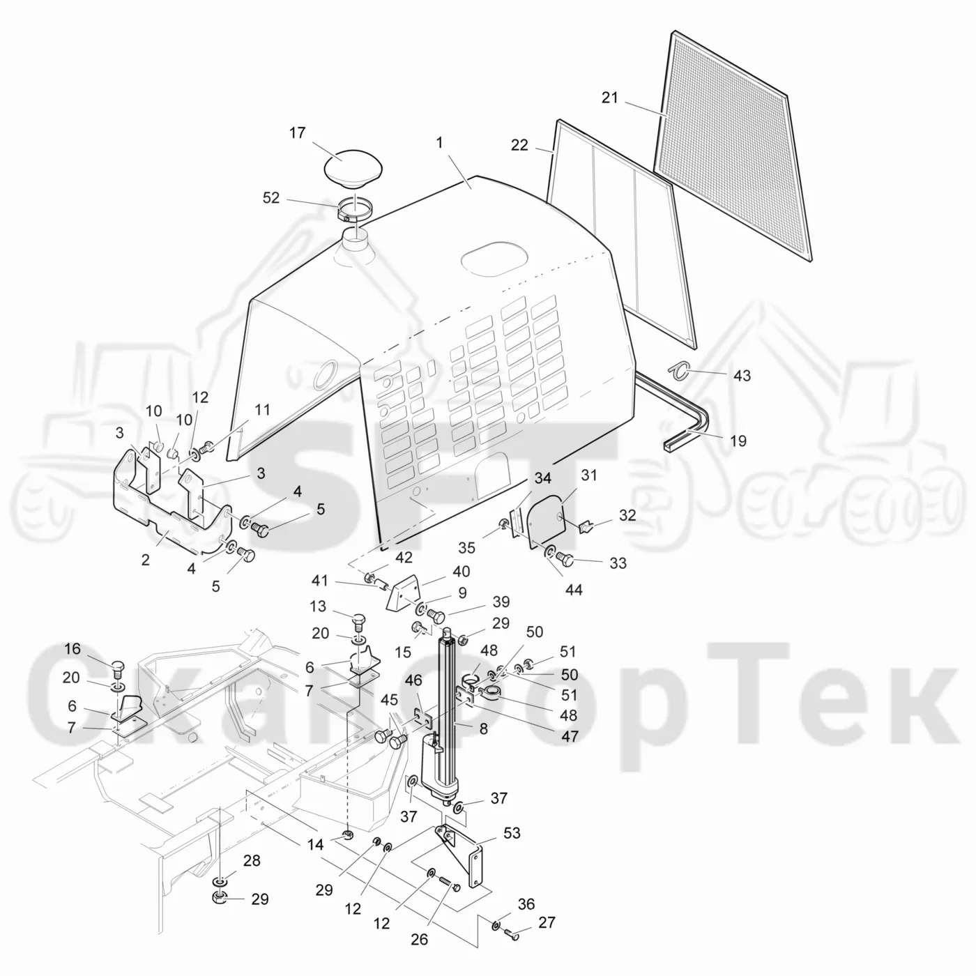 Схема: Капот двигателя Крышка