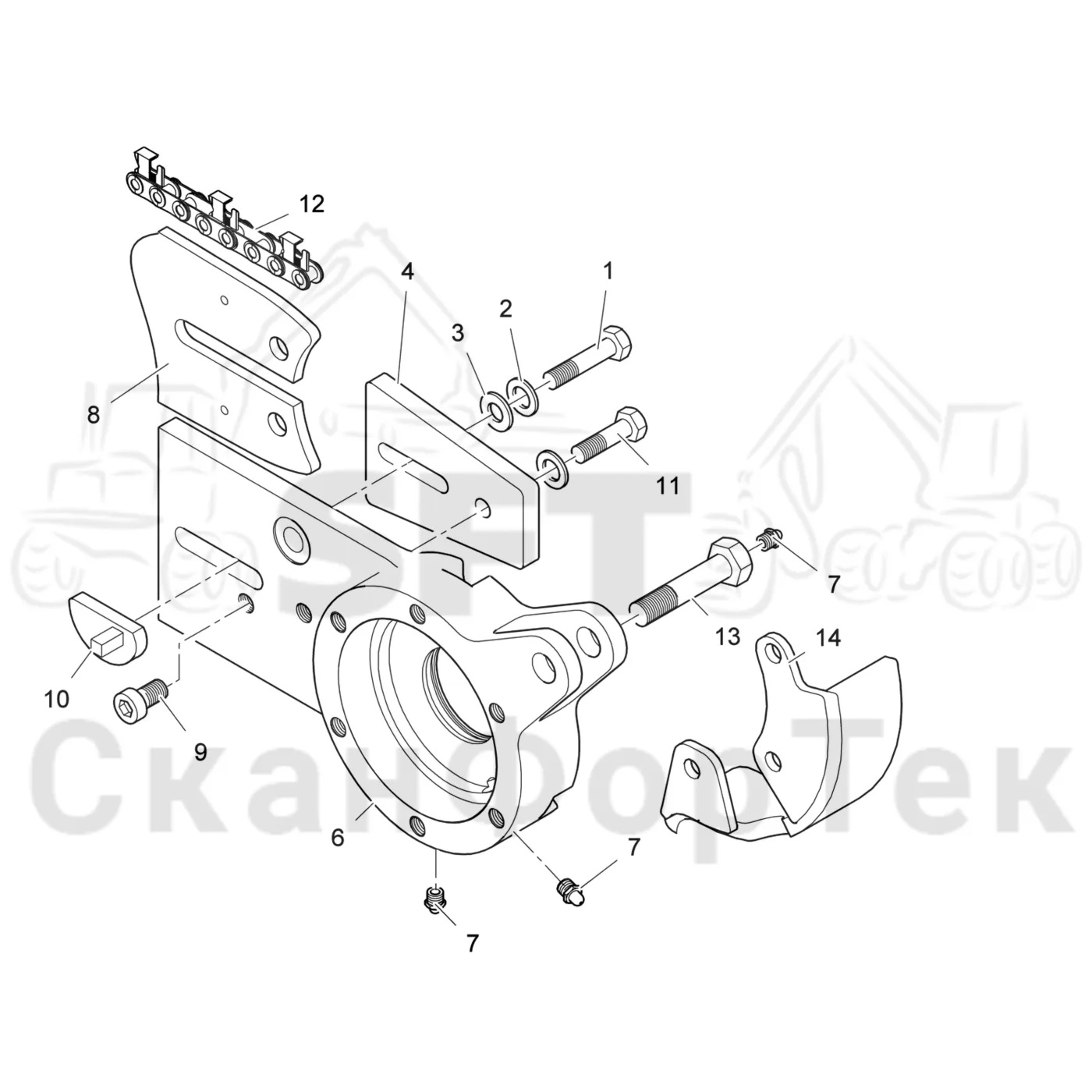 Схема: Cutting unit sword mounting topsaw