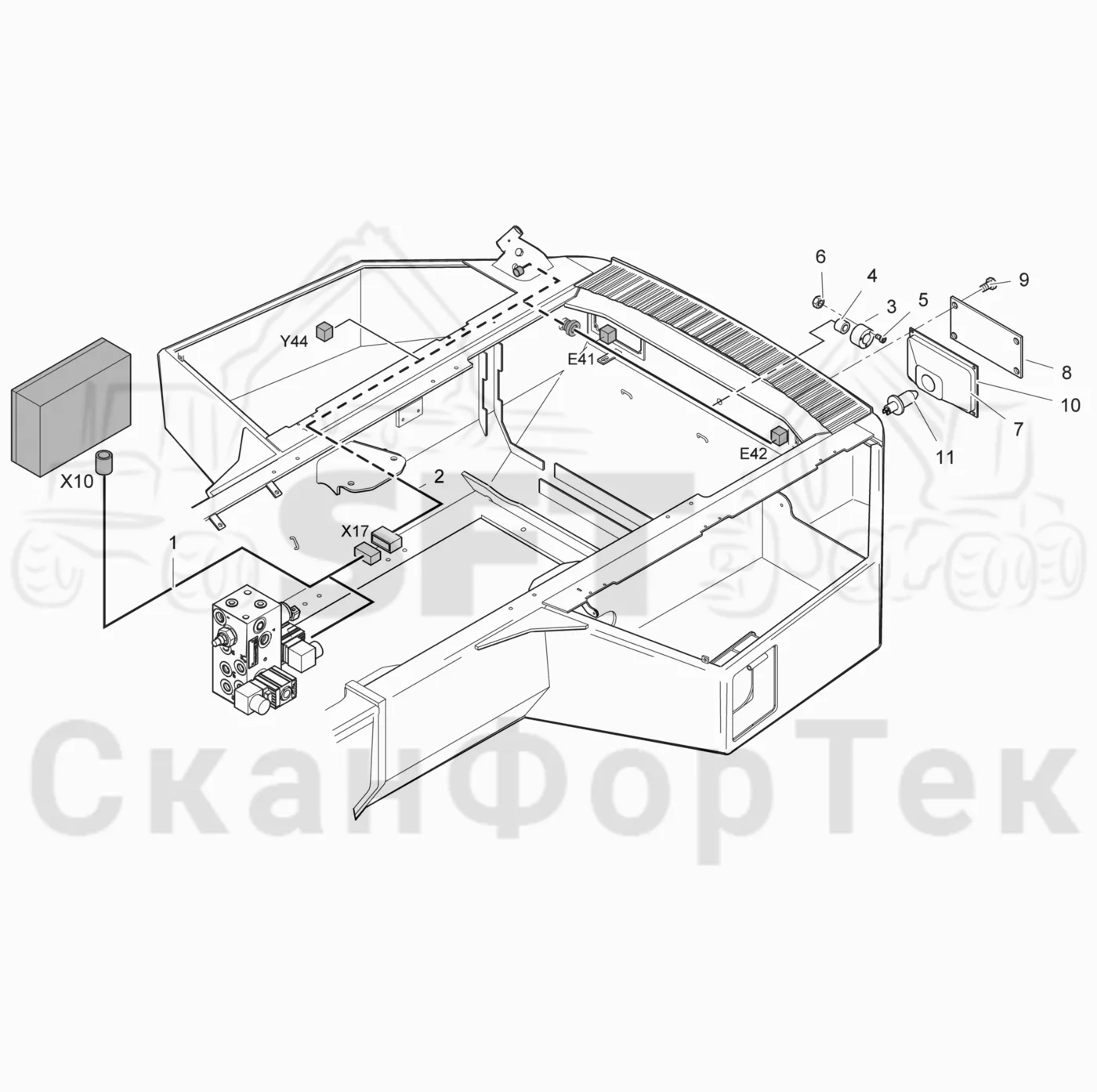 Схема: Комплект кабелей задний