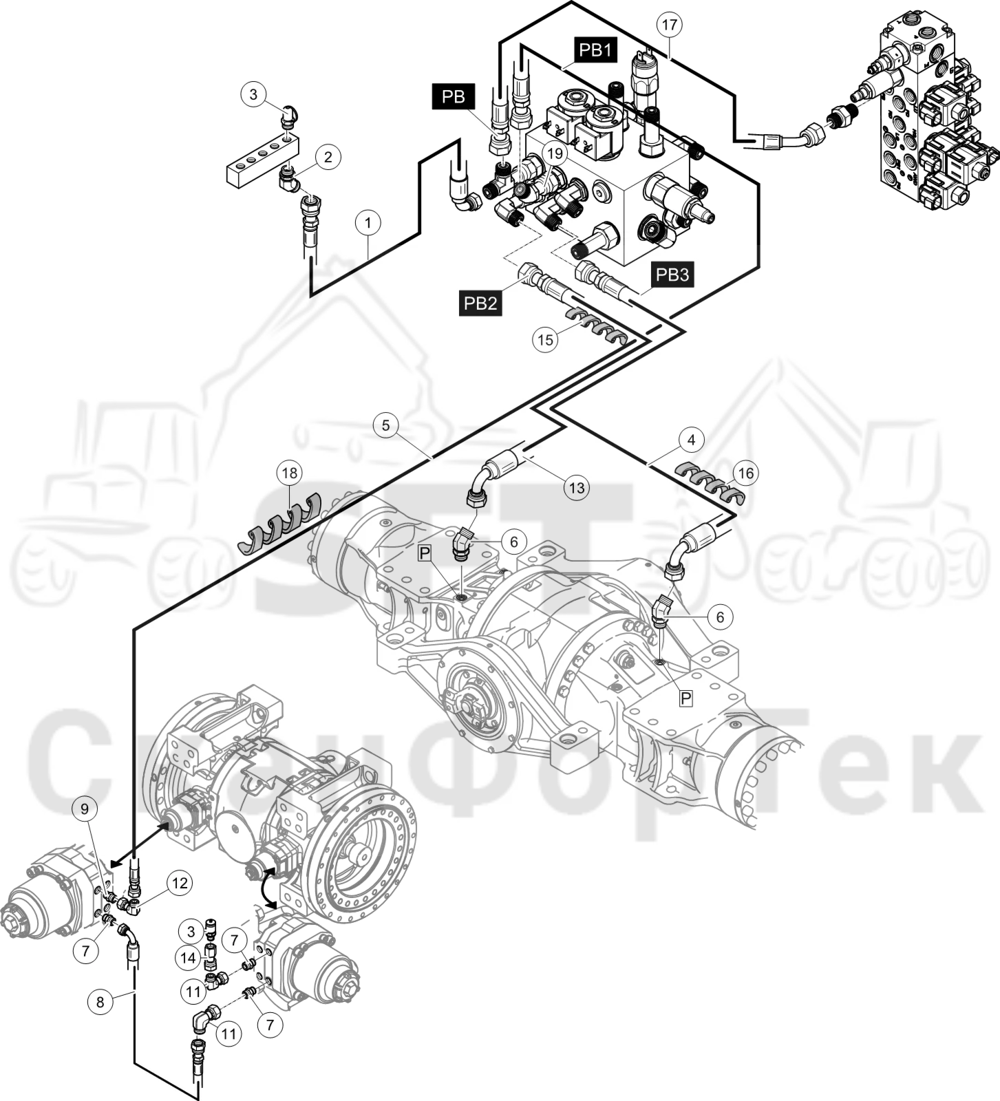 Схема: Гидравлический стояночный тормоз на 6 колес 9510015371-