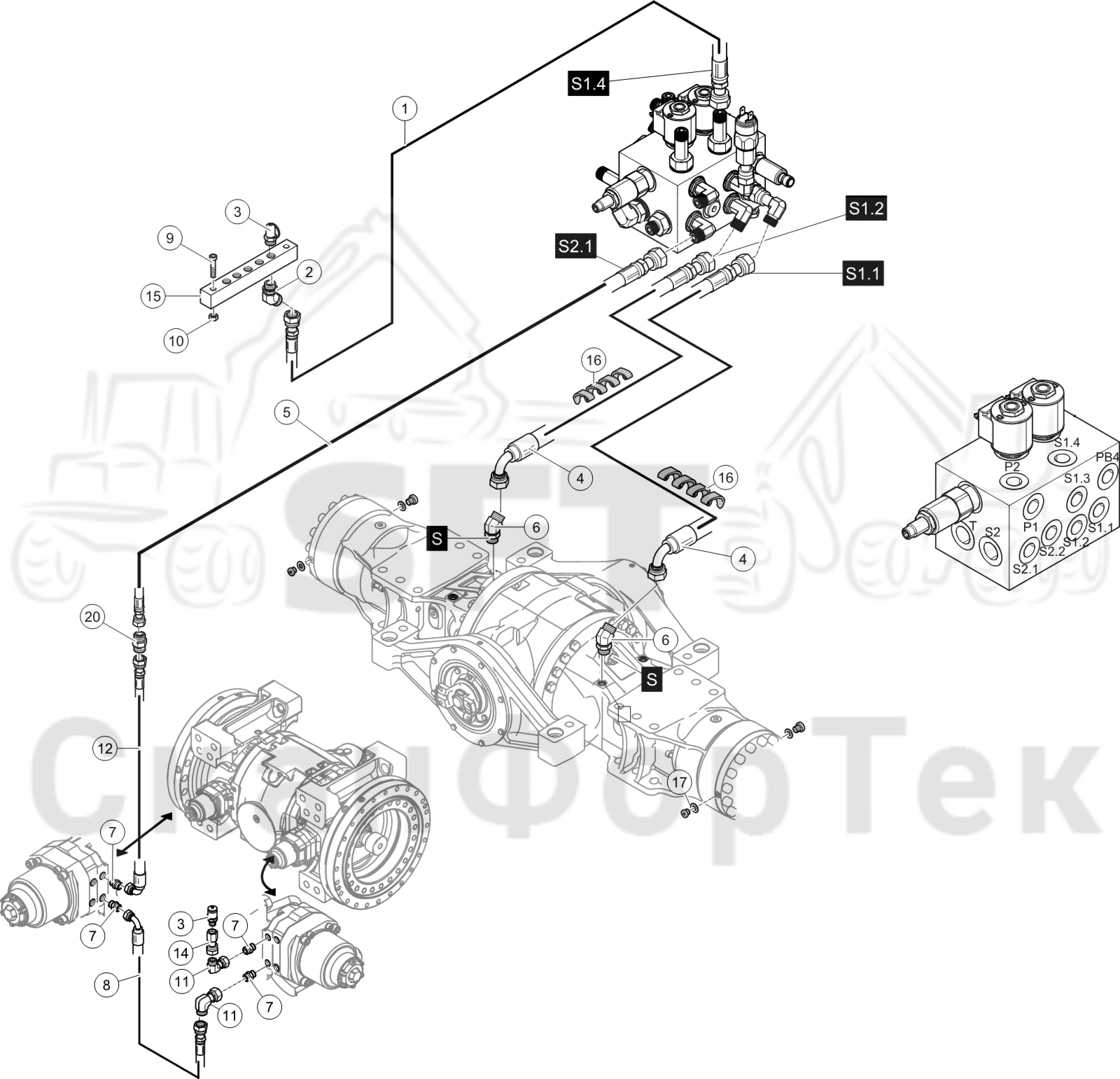 Схема: Гидравлический привод тормозов на 6 колес 9510015371-