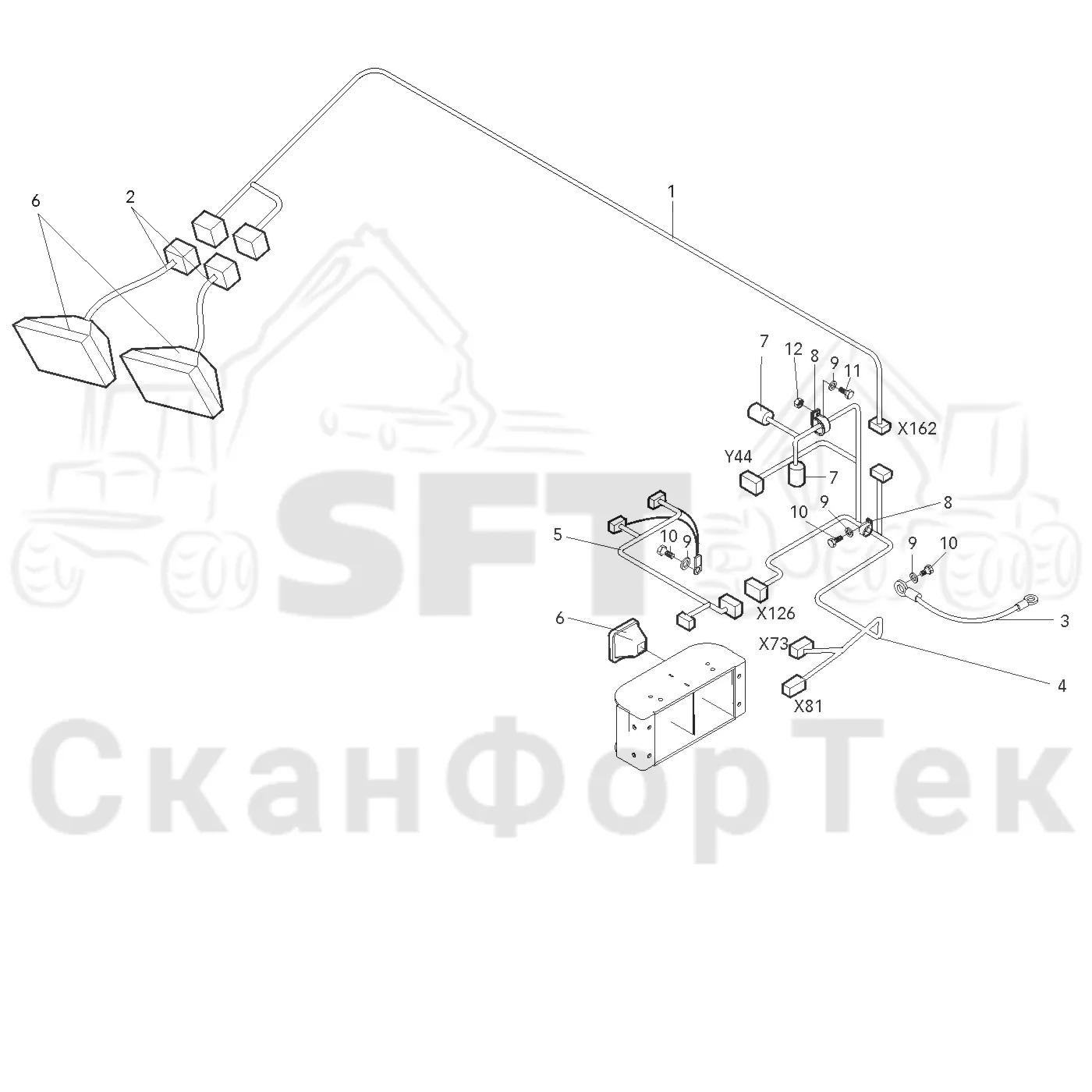 Схема: Рабочие лампы,​ галогеновые CRN кран