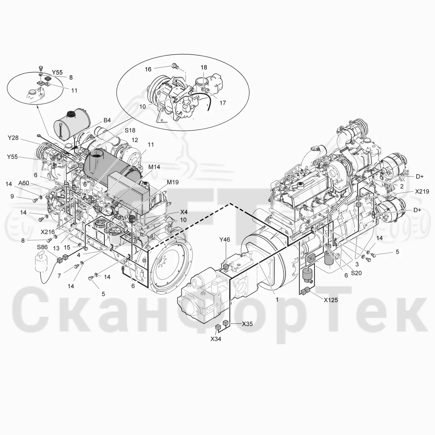 Схема: Комплект кабелей двигателя  Ch. 311663-