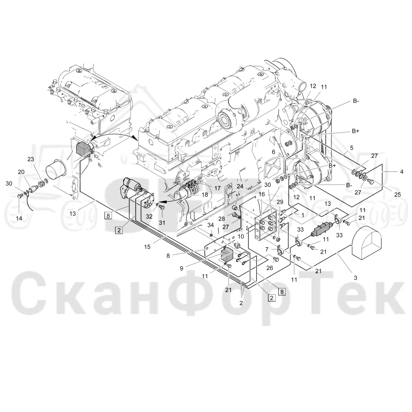 Схема: Комплект электрооборудования электродвигателя стартера
