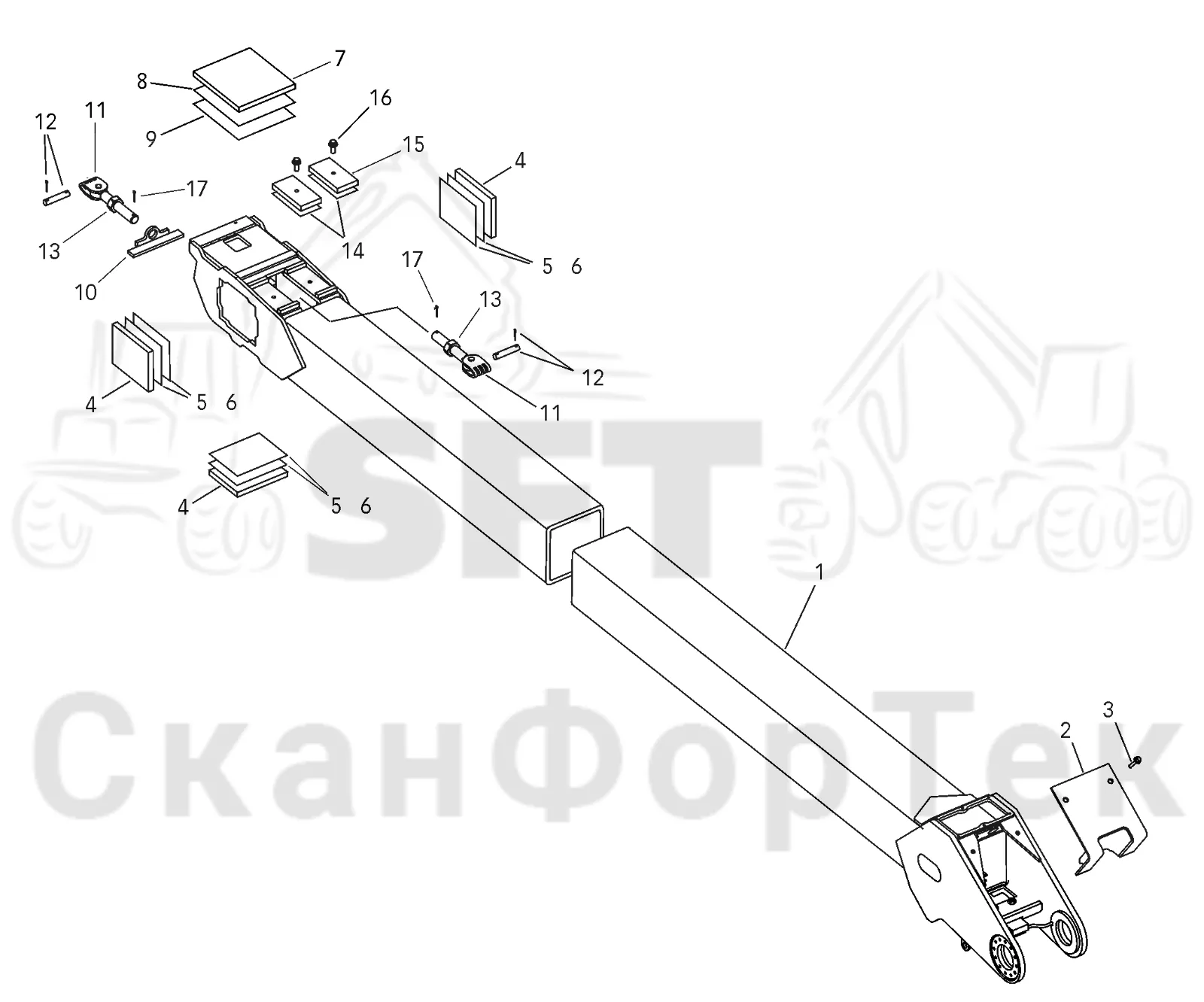 Схема: Телескопическая стрела, внутренняя