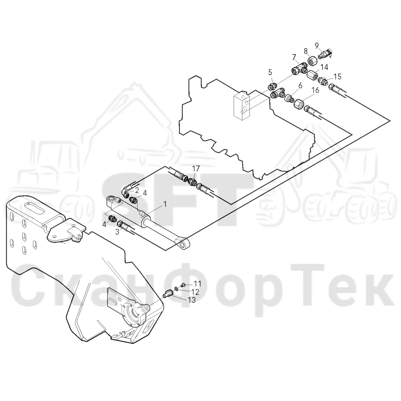 Схема: Cutting cylinder hydraulics topsaw