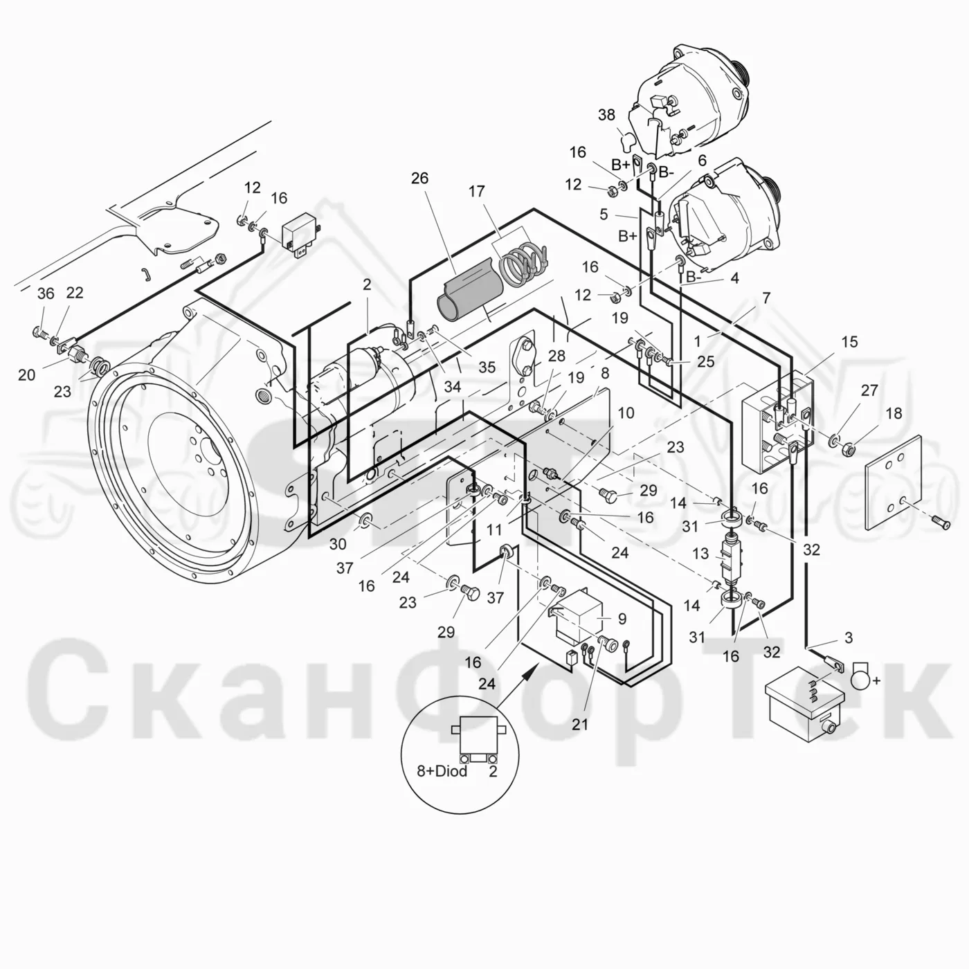 Схема: Комплект электрооборудования электродвигателя стартера