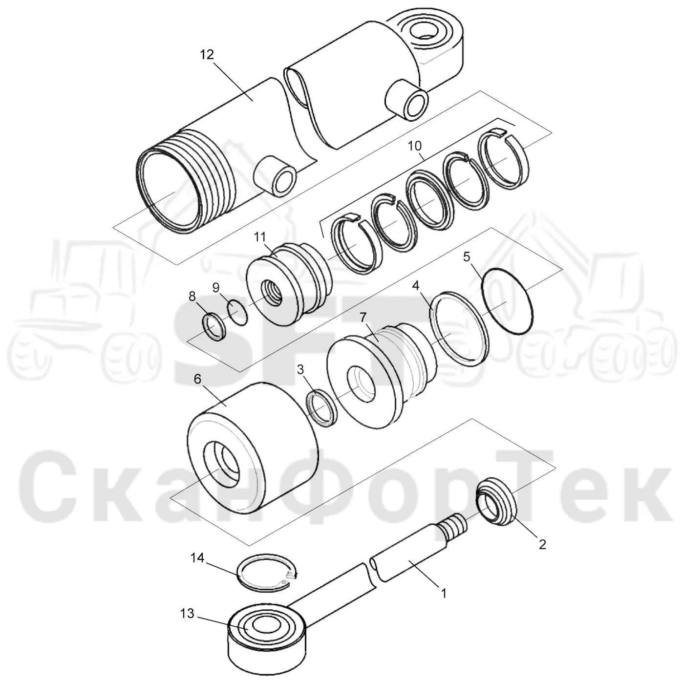 Схема: Gate upper part · Запасные части цилиндра