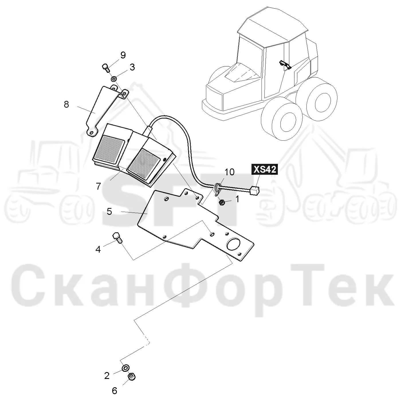Схема: кран наклона · Педаль