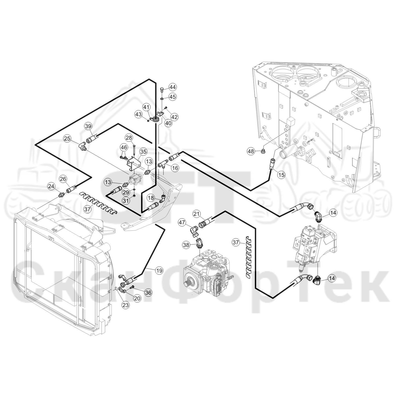 Схема: Охлаждение смазочного масла для гидравлических систем
