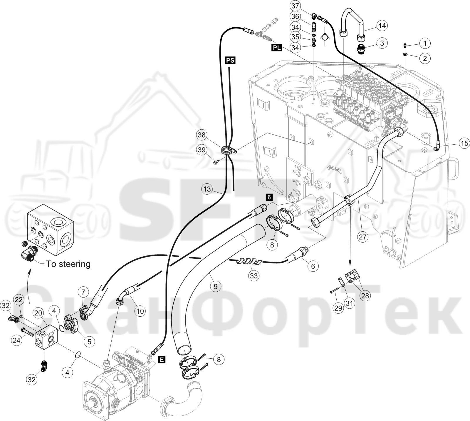 Схема: Подвод шланга 130F