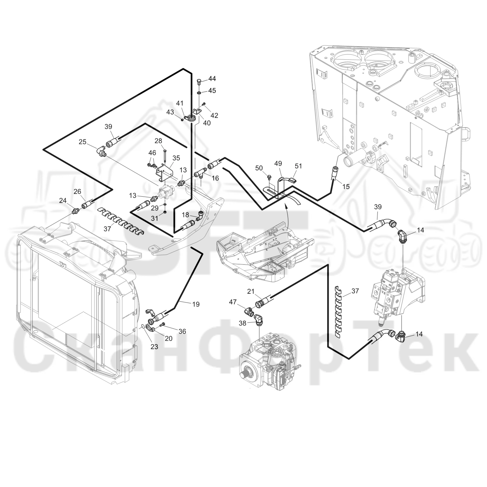 Схема: Охлаждение смазочного масла для гидравлических систем