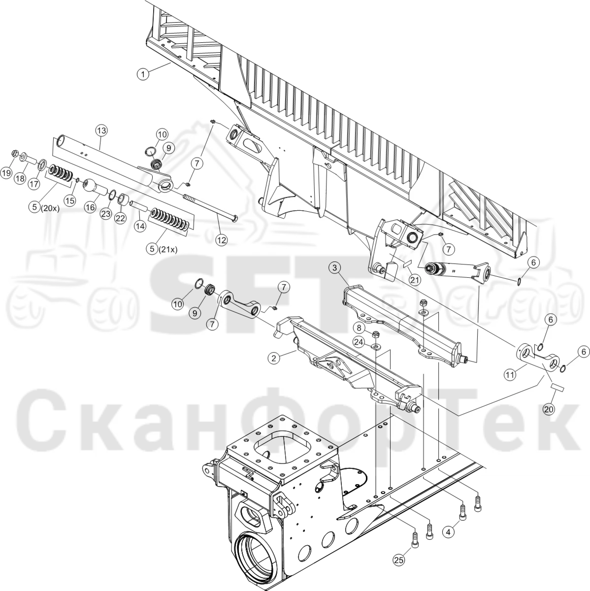 Схема: Гидравлическая перемещаемая решётка FlexGate широкий