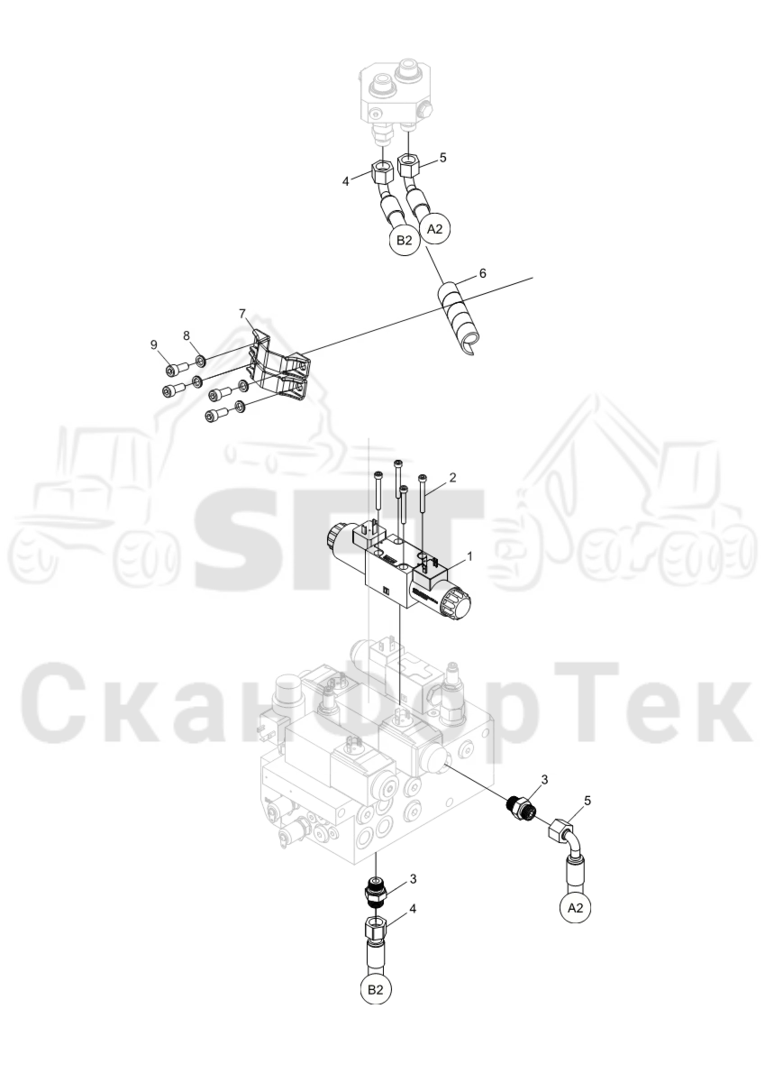 Схема: Гидравлическое оборудование поворотного устройства