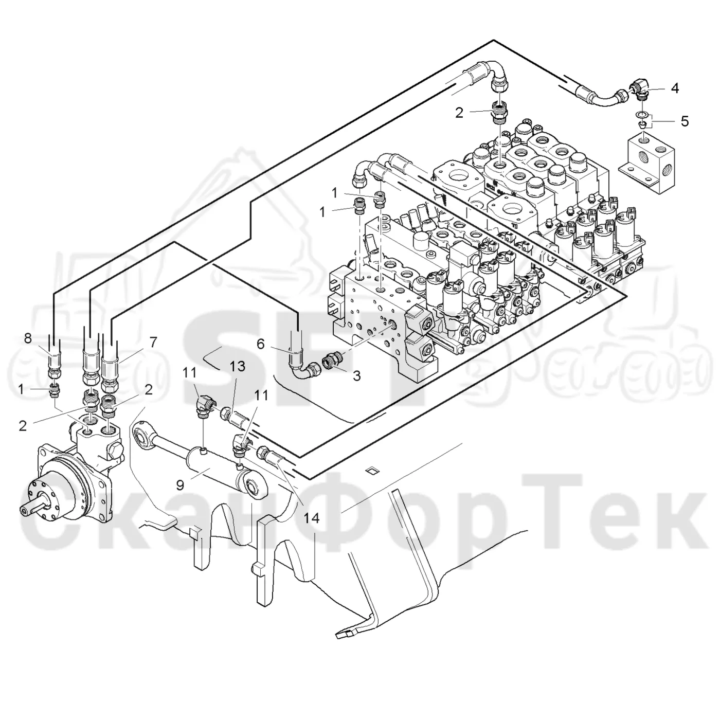 Схема: Cutting unit hydraulics topsaw