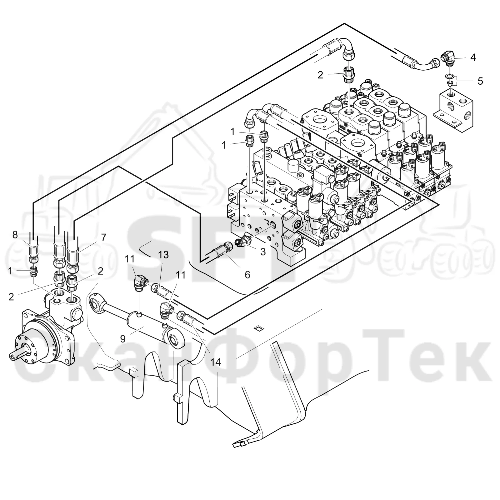 Схема: Cutting unit hydraulics topsaw 3781014042-
