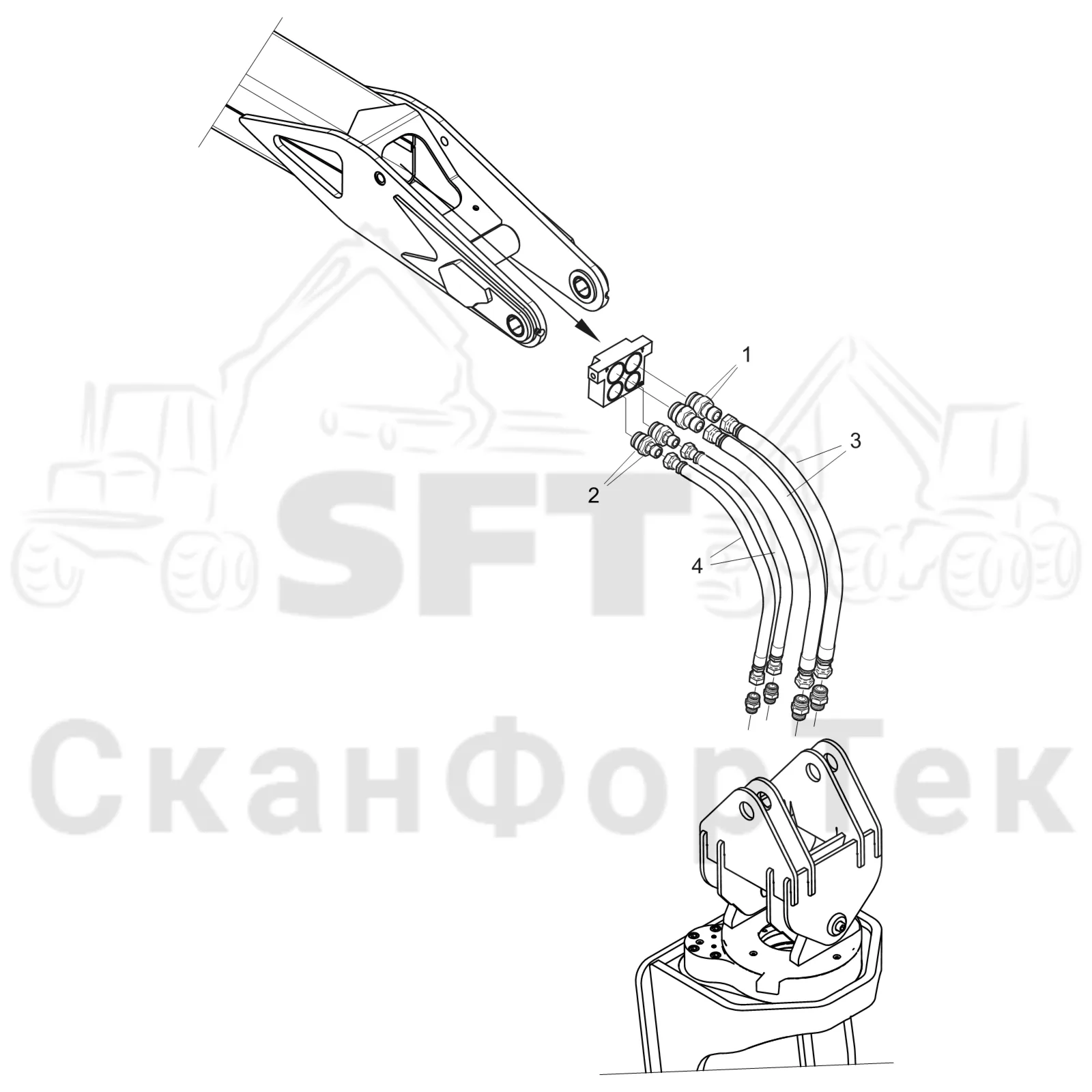 Схема: Гидравлическое оборудование головки подъемного крана CRH ORFS