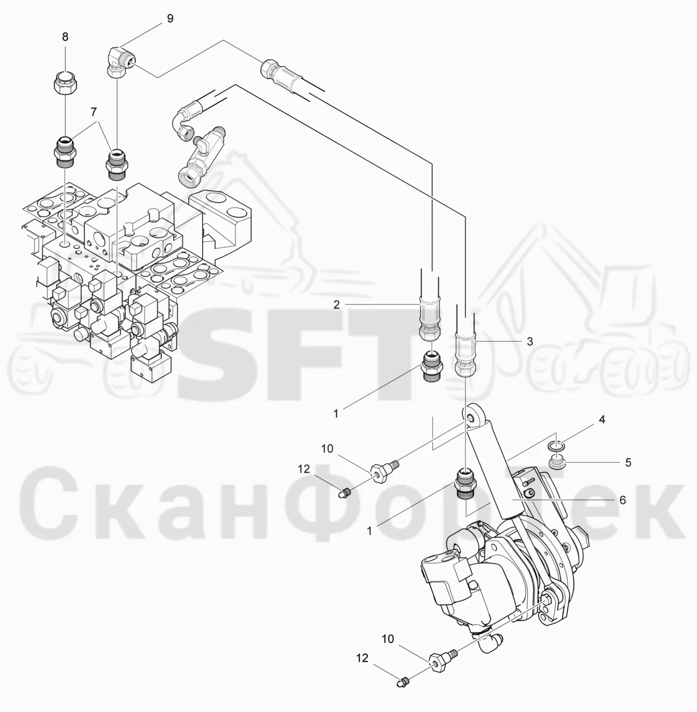 Схема: Cutting cylinder hydraulics, Hardwood