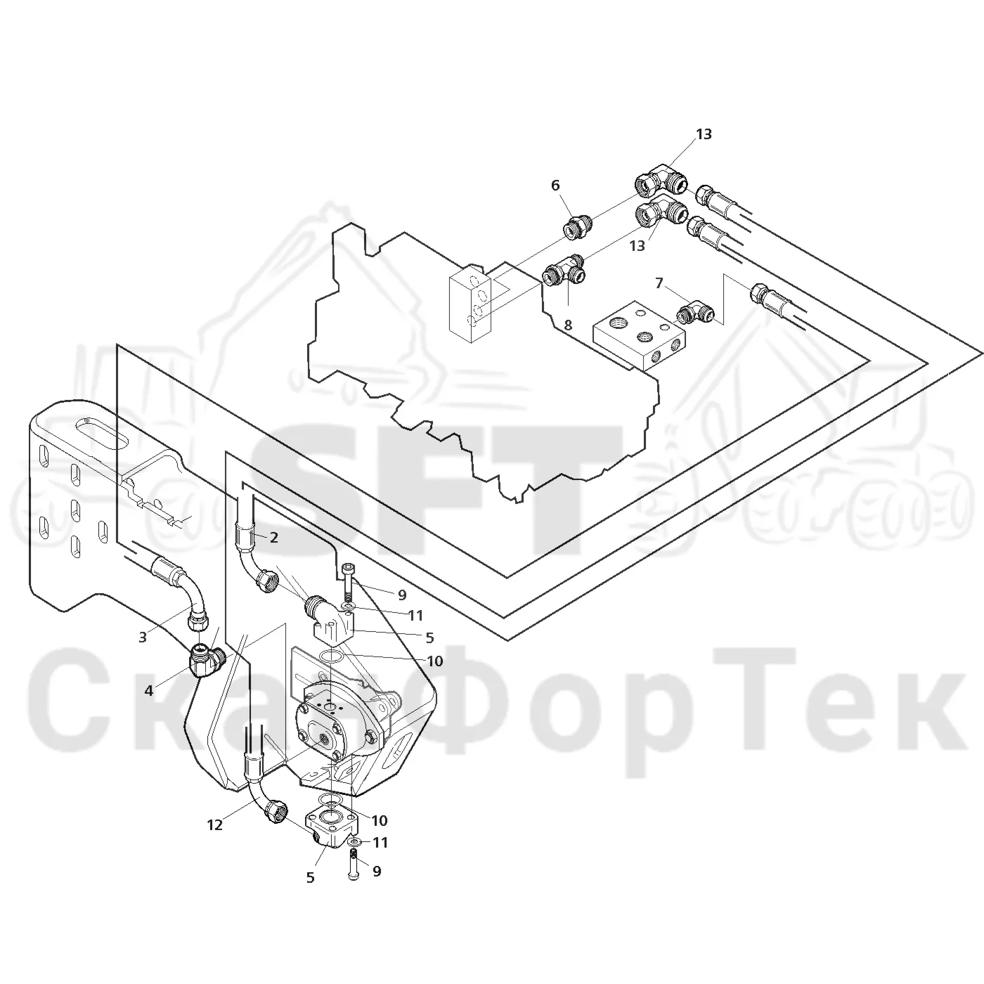 Схема: Cutting unit hydraulics topsaw