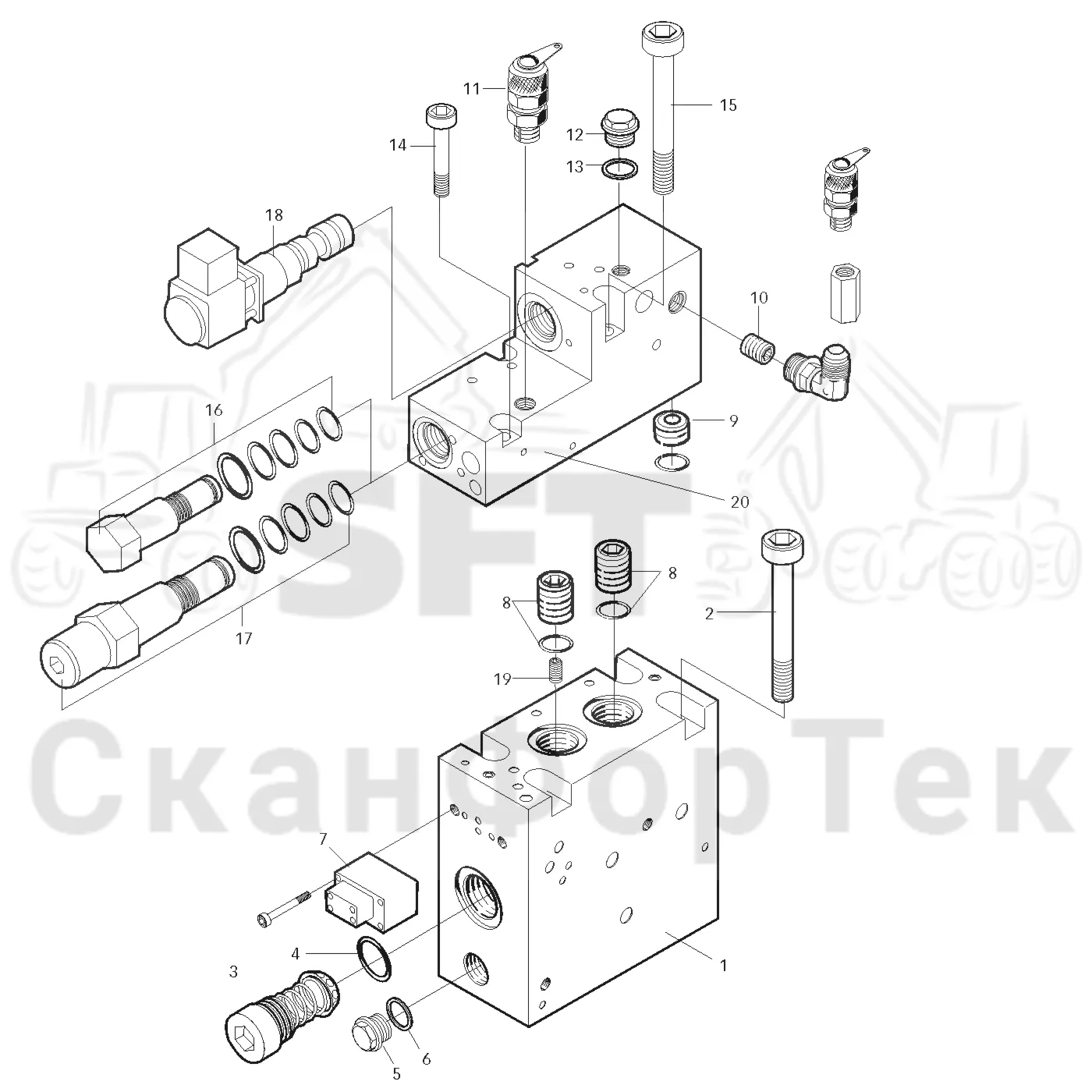 Схема: Valve section inlet-outlet 640-